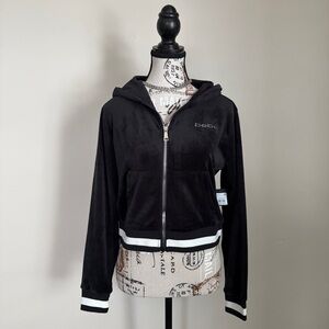 Y2K BEBE black velvet velour zip up sweater